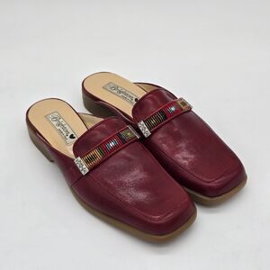 Brighton Lucy Red Gran Slides Southwestern Beads Strap Leather Italy Size 9M